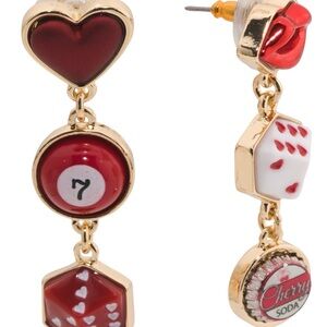 Betsey Johnson Gold and Red Heart Dangle Earrings